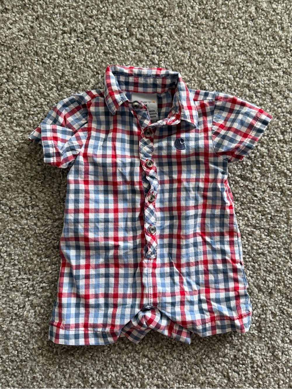 Carhartt Red, Blue & White Plaid Button Romper Boys 3 Months